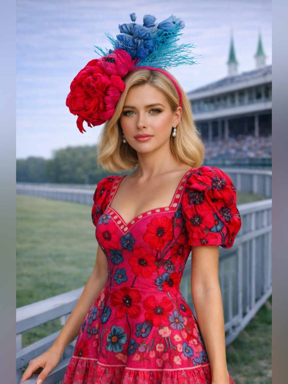 Peony Feather Floral Derby Fascinator | Kentucky Derby Hat  Unique Aqua Accents